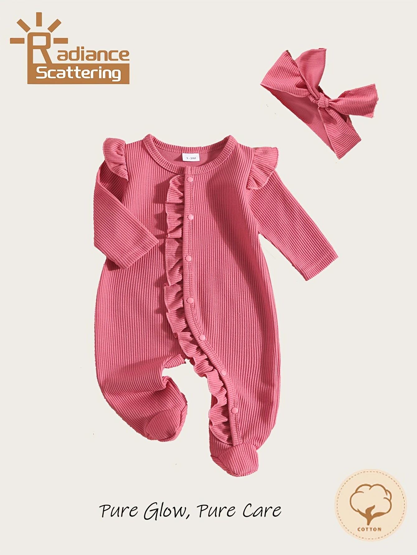 Conjunto de 2 piezas: Body de manga larga con volantes + Diadema para Bebé Niña 0-9 meses