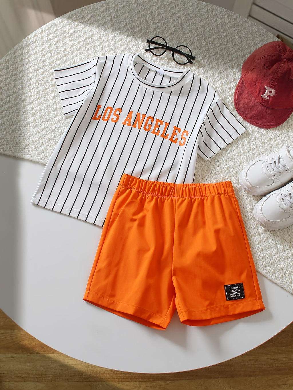 2pcs Set: A Casual Striped T-shirt and a Pair of Shorts for Young Boys to Wear in Summer, Perfect for Outdoor