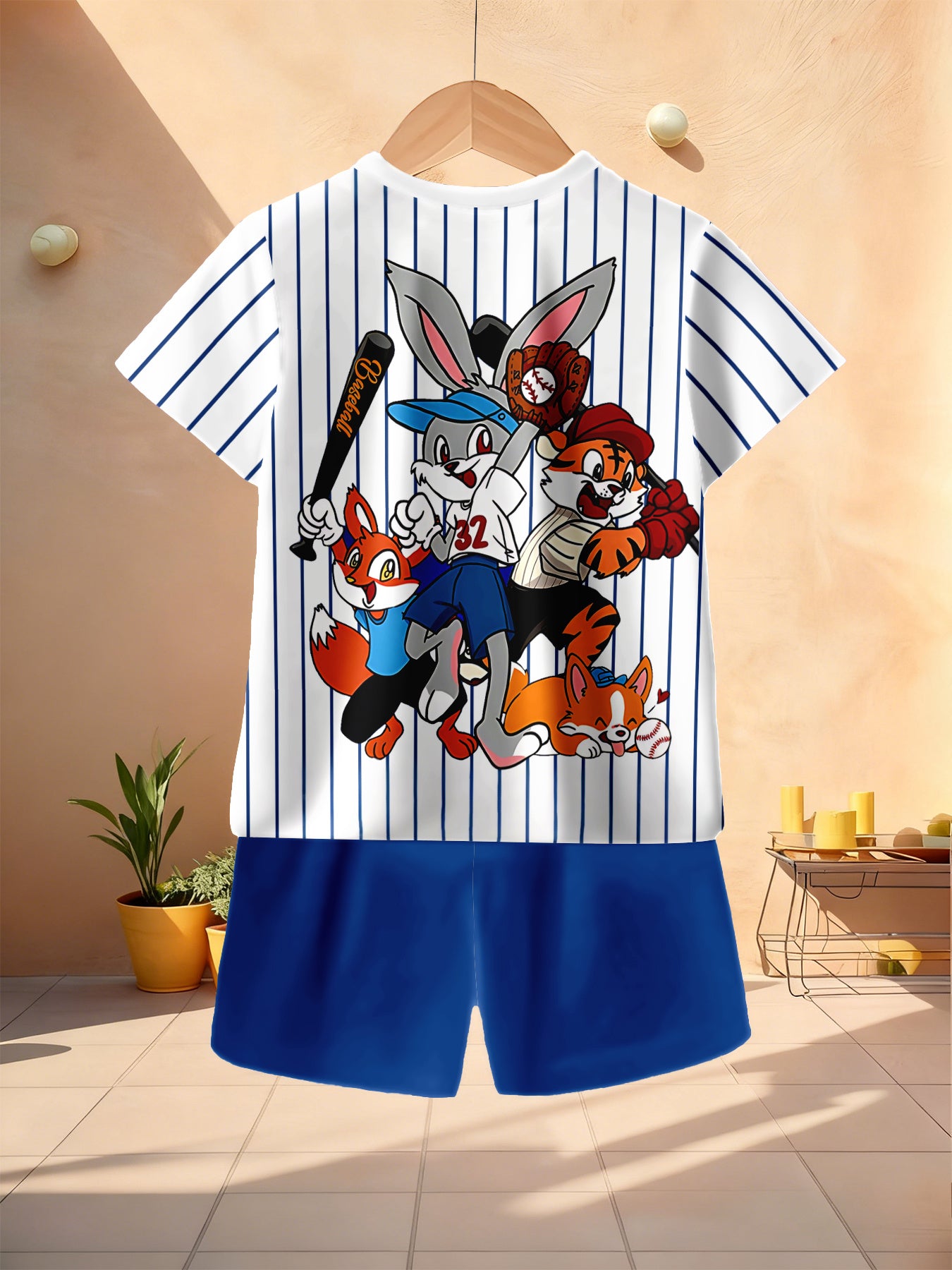 Conjunto de camiseta de manga corta con cuello redondo y pantalones cortos para niños, ropa deportiva de verano para exteriores, suave, transpirable y cómoda, muy adecuada para que la usen los niños.