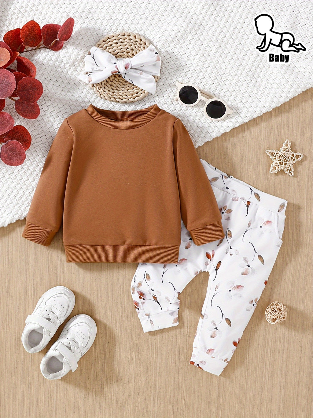 Autumn And Winter New Children'S Clothes Round Neck Long Sleeve Casual Sports Sweatshirt Long Pants Headband Three-Piece Baby Clothes, for Outdoor