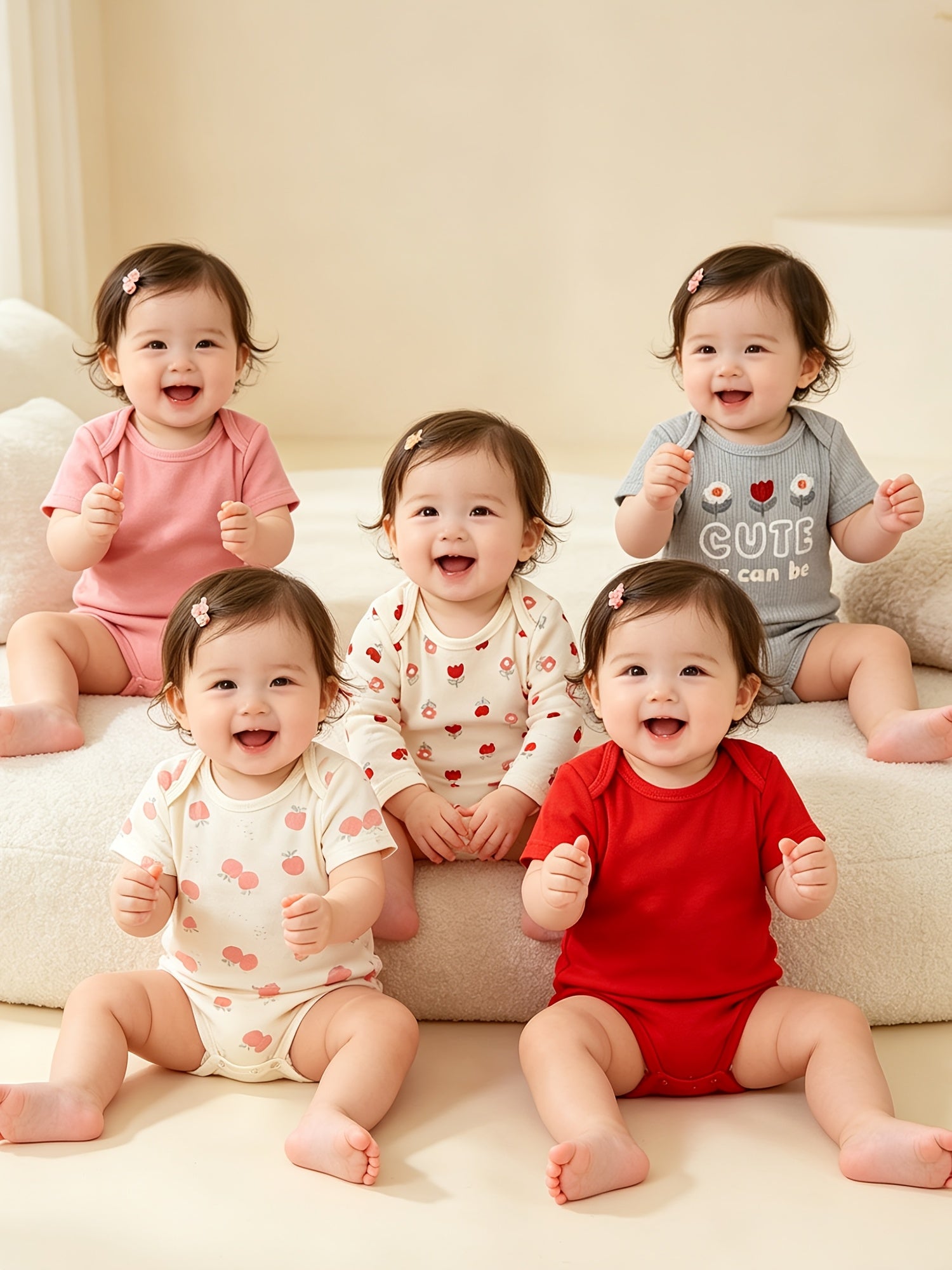 5pcs Summer New Baby Outfit Girls Baby Bodysuit Crawling Suit Triangle Bodysuit Fashion Embroidery Letter Floral Pattern Outdoor Baby Clothes, for Outdoor