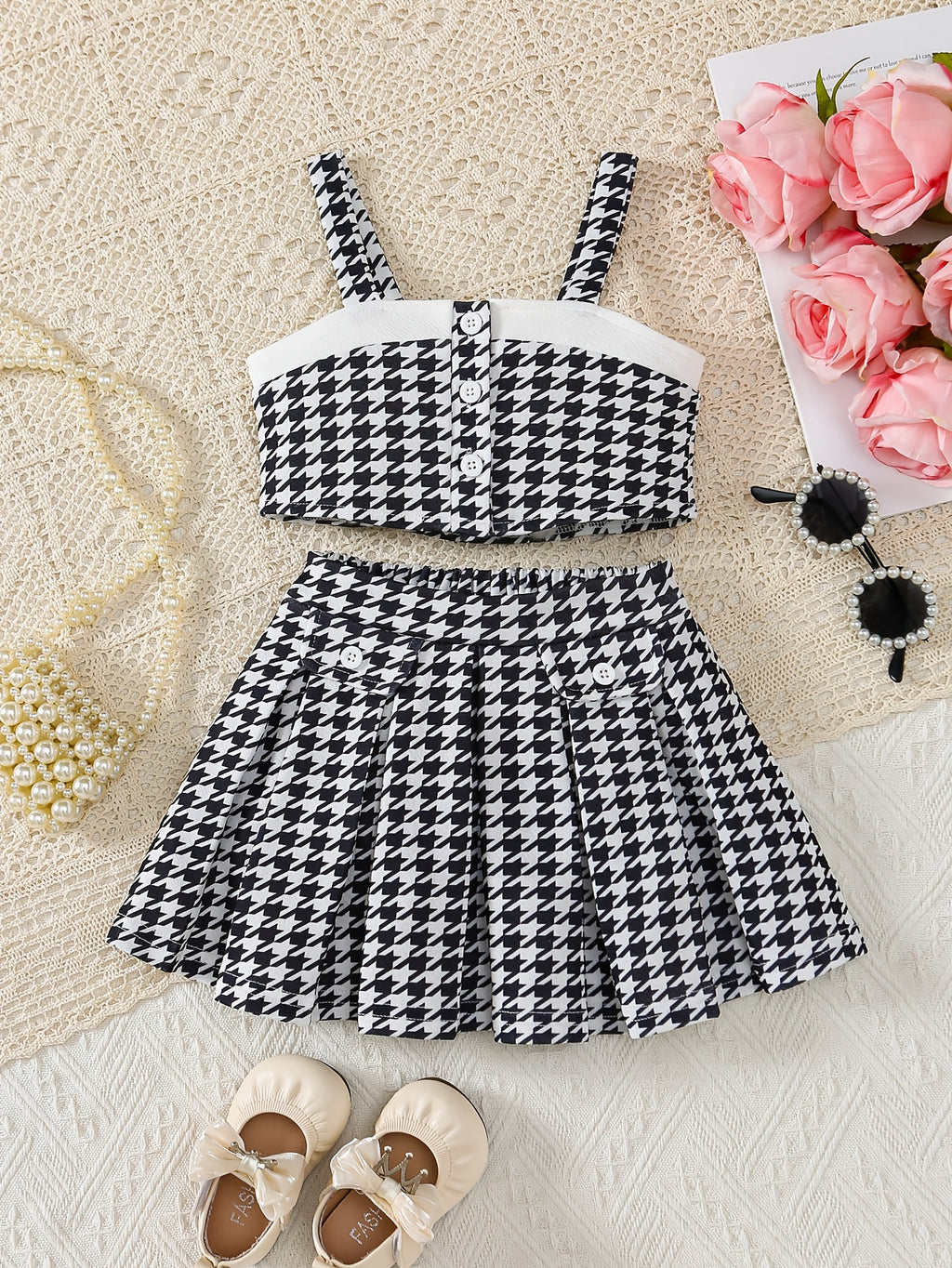 2pcs Set: Knitted Plaid Contrast-color Cardigan and Knitted Mini Skirt Set. for Daily Wear, Young Girls' Winter Outfits