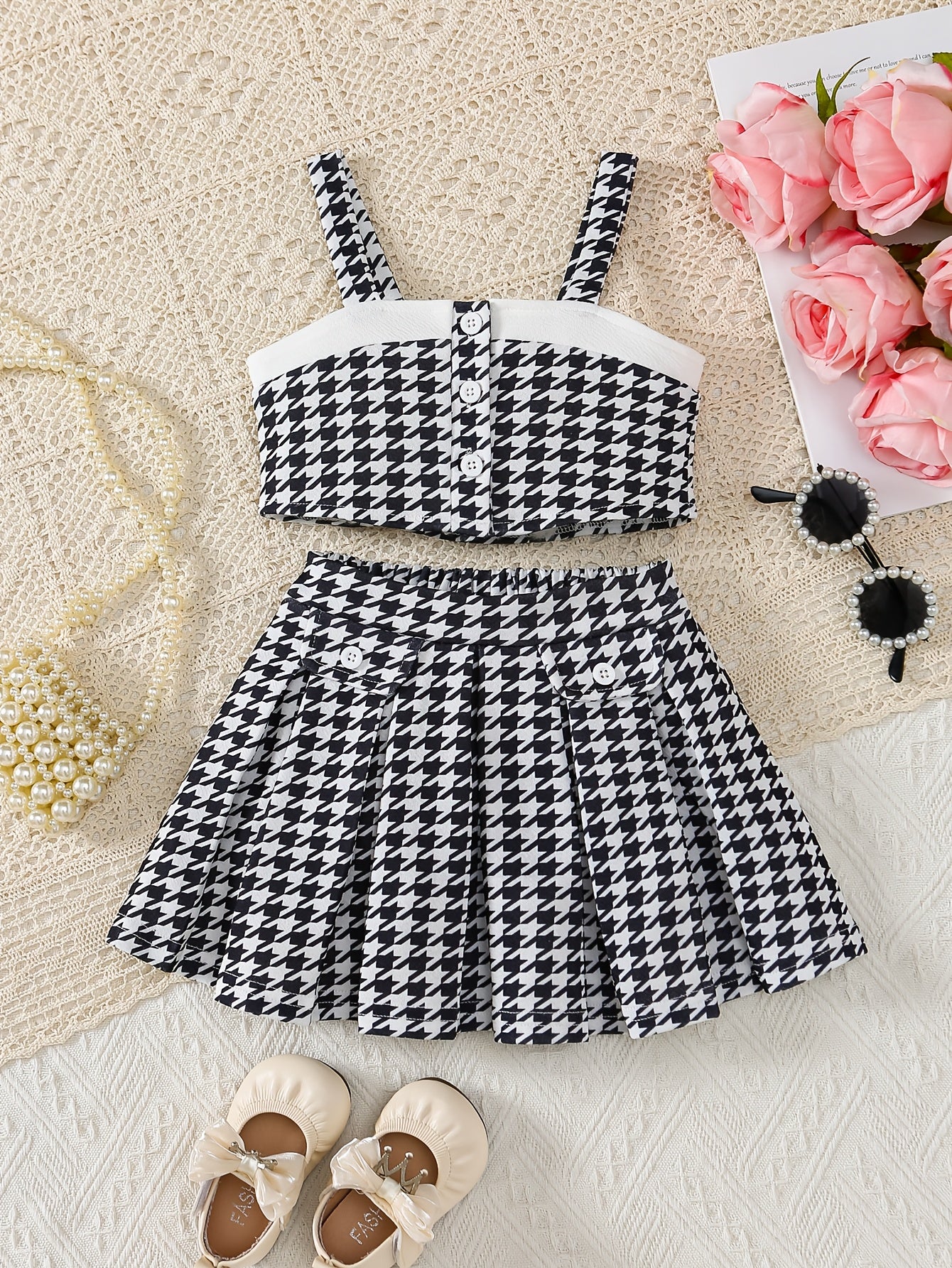2pcs Set: Knitted Plaid Contrast-color Cardigan and Knitted Mini Skirt Set. for Daily Wear, Young Girls' Winter Outfits