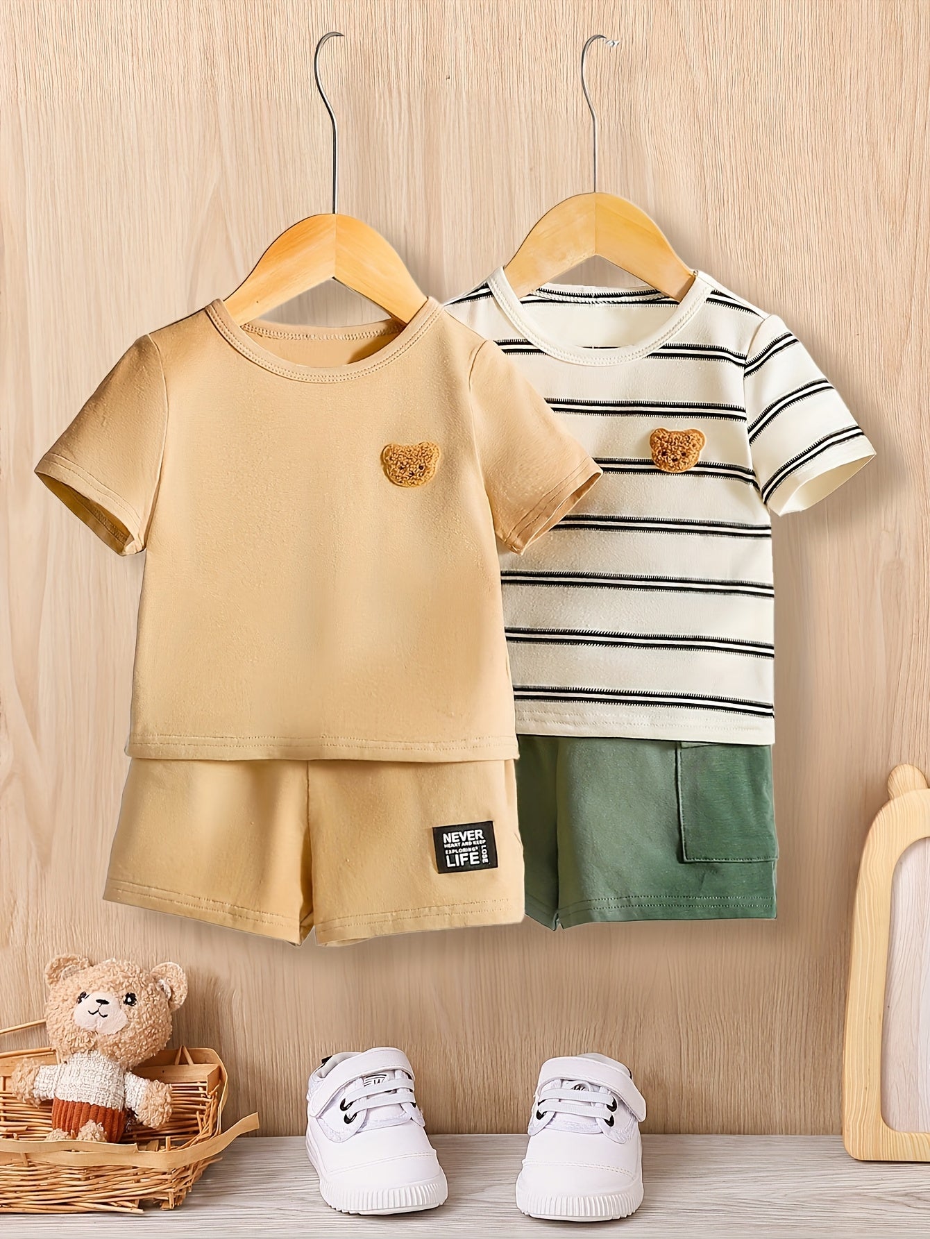 Baby Boy 2Pcss Korean Casual Cartoon Style Round Neck T-Shirt And 2Pcss Shorts 4pcs Set for Outdoor