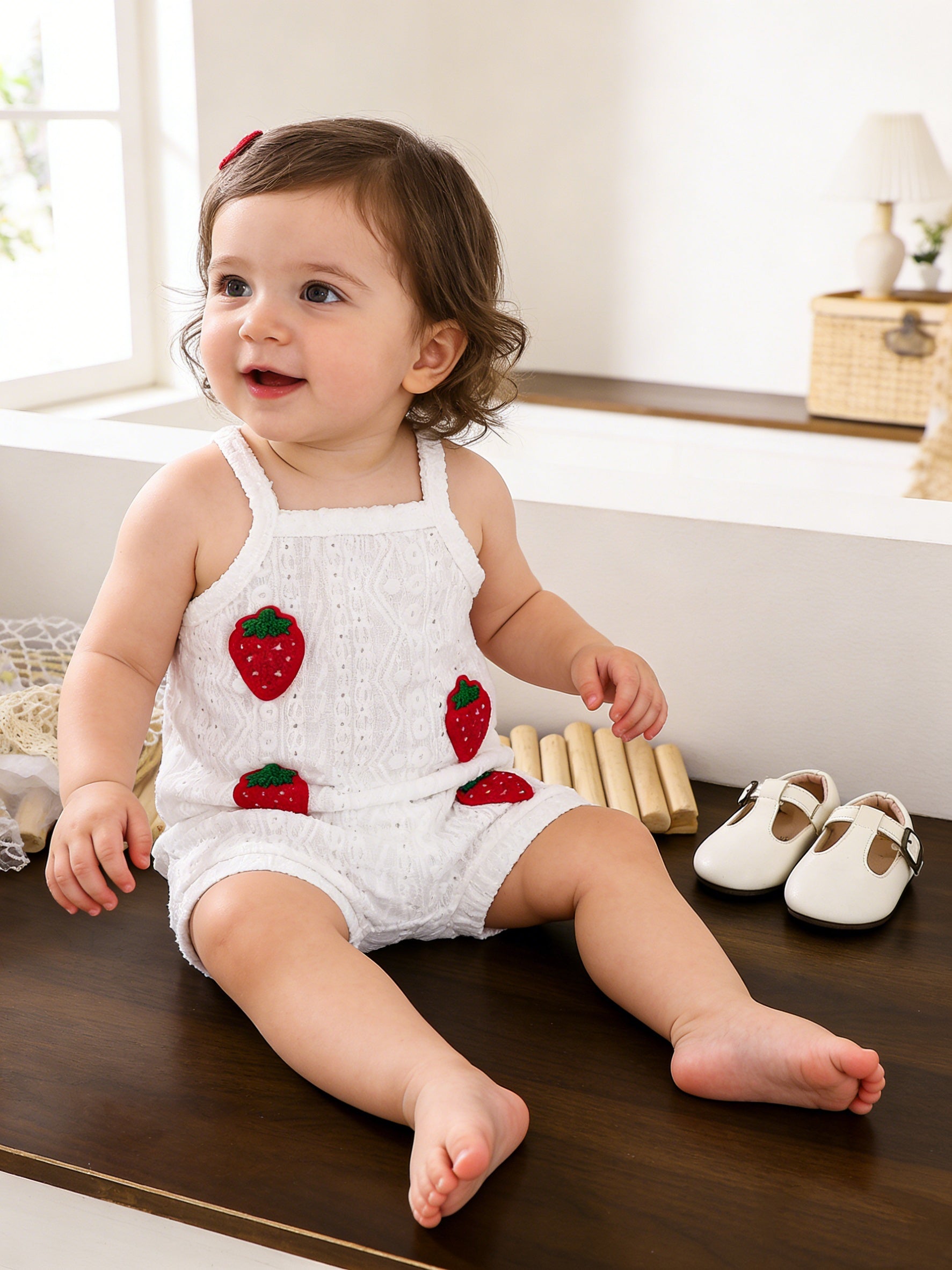 Un bonito conjunto de verano de dos piezas para bebé/niña, con una camiseta sin mangas ligera y pantalones cortos