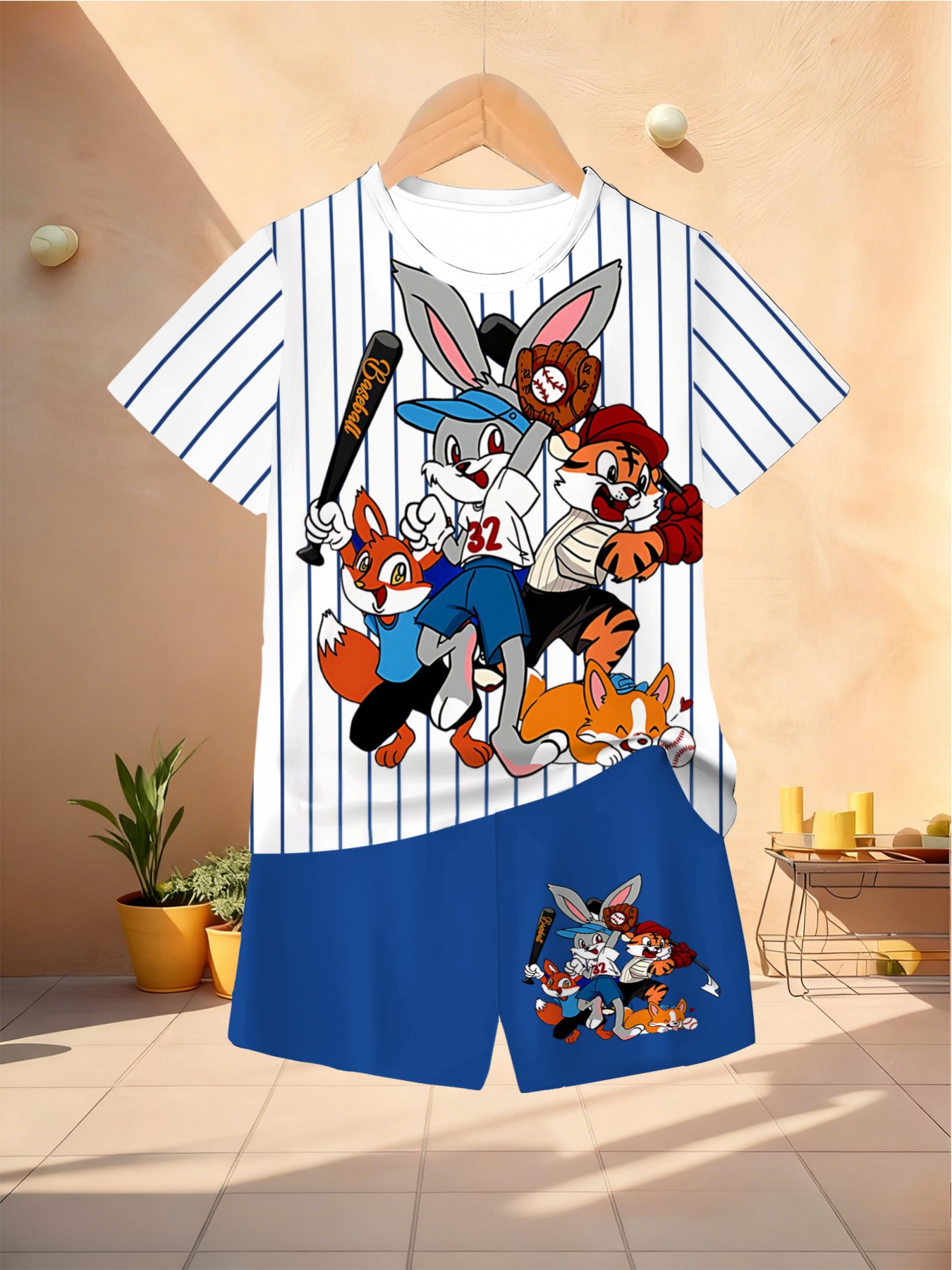 Conjunto de camiseta de manga corta con cuello redondo y pantalones cortos para niños, ropa deportiva de verano para exteriores, suave, transpirable y cómoda, muy adecuada para que la usen los niños.