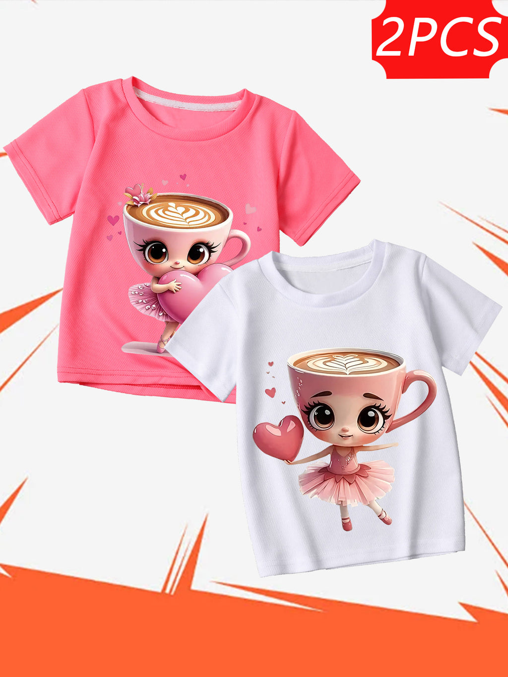Super Beautiful Girls' Cappuccino Milk Tea T-Shirt 2Pcss Set Summer Daily Casual Home Wear Round Neck Patchwork Short Sleeve Top 2Pcss Girls' Affordable Clothing