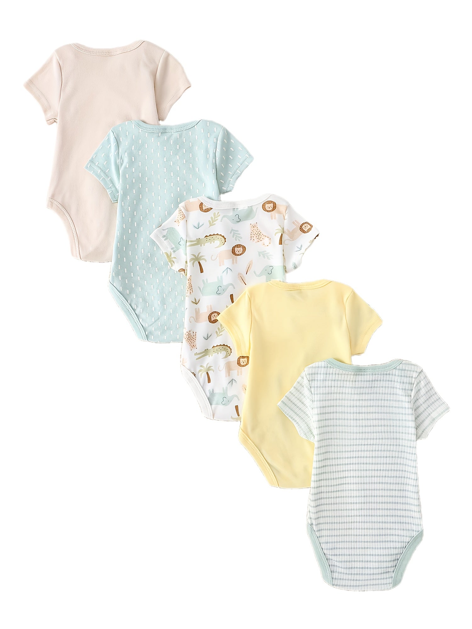 5pcs Boys' Short-Sleeve Bodysuits - Outfits with Snap-Fit Joint (No Zippers) | Soft Machine-Washable Rompers | Spring Summer Casual Wear | 5pcs Pack for Easy Dressing & Gifting (Male) 5pcs Pack Suitable for & Young, Perfect for Outdoor