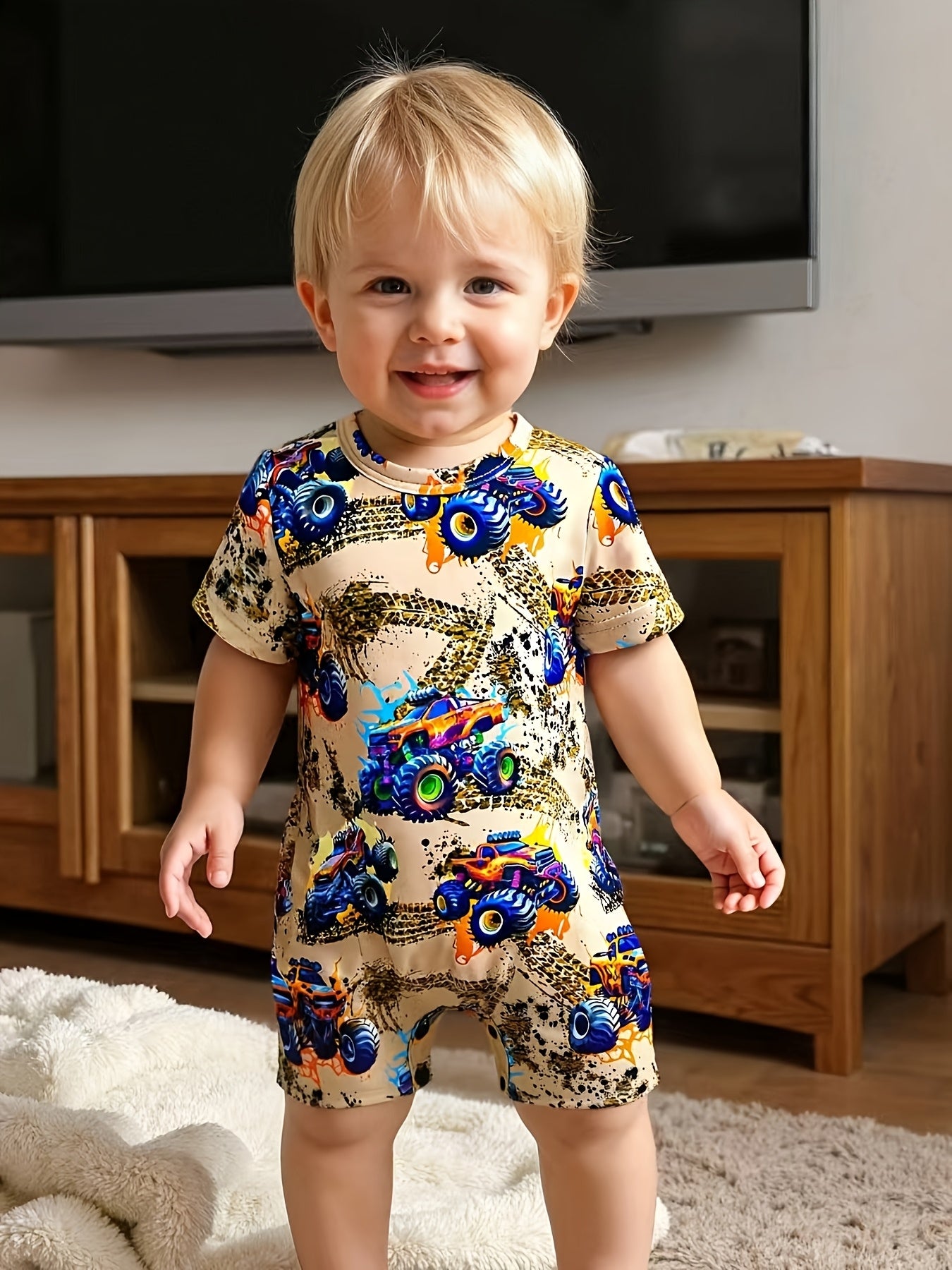 Creative Racing Print Short-Sleeve Bodysuit for Baby Boys for Spring And Summer, for Outdoor