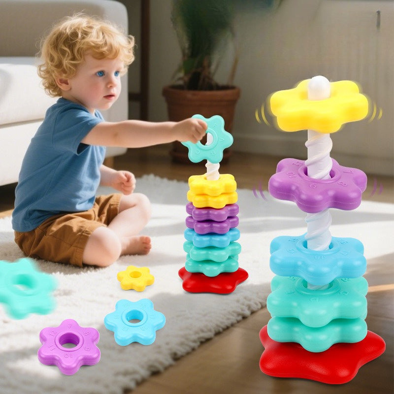 Baby Rainbow Rotating Stacking Music Collar/Early Enlightenment Children Rotating Tower Toy/Puzzle Color Number Size Cognitive Toy/Parent Child Interactive Toy/Hand Eye Coordination Exercise/Christmas/Random Color/random Style