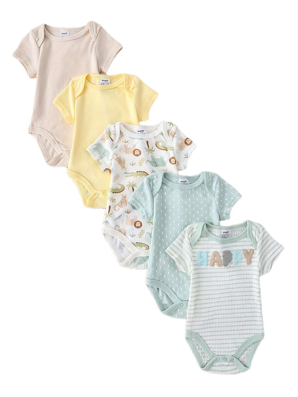 5pcs Boys' Short-Sleeve Bodysuits - Outfits with Snap-Fit Joint (No Zippers) | Soft Machine-Washable Rompers | Spring Summer Casual Wear | 5pcs Pack for Easy Dressing & Gifting (Male) 5pcs Pack Suitable for & Young, Perfect for Outdoor