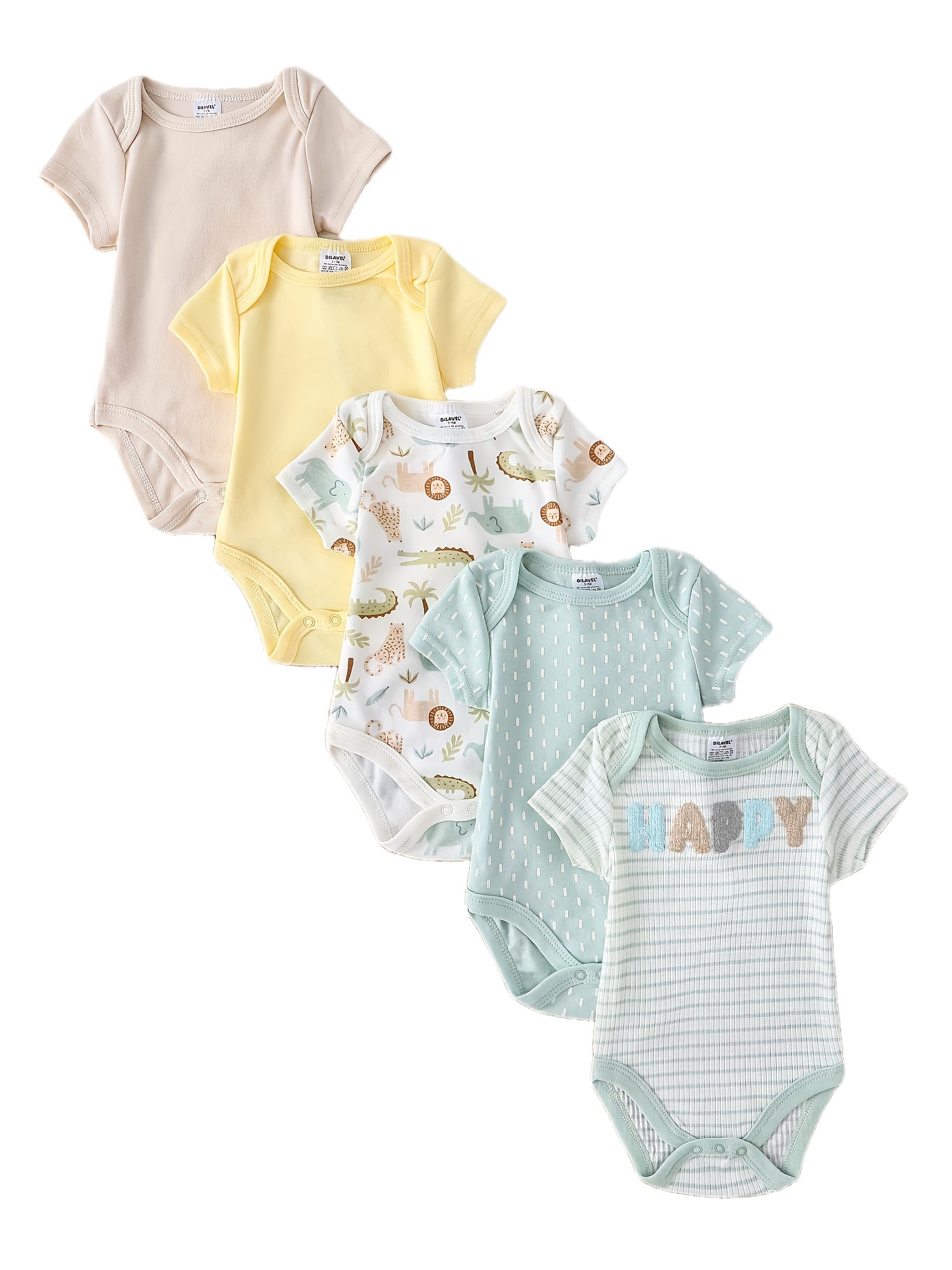 5pcs Boys' Short-Sleeve Bodysuits - Outfits with Snap-Fit Joint (No Zippers) | Soft Machine-Washable Rompers | Spring Summer Casual Wear | 5pcs Pack for Easy Dressing & Gifting (Male) 5pcs Pack Suitable for & Young, Perfect for Outdoor