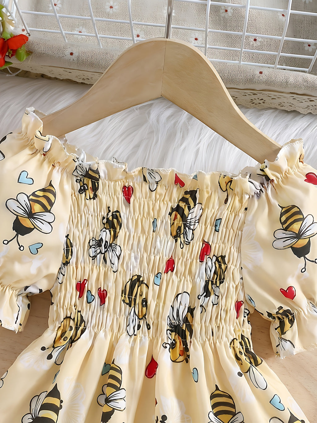 0-3 Years Old Girls' Bee Print Princess Dress 2pcs Set, with Cute Hat And Matching Dress