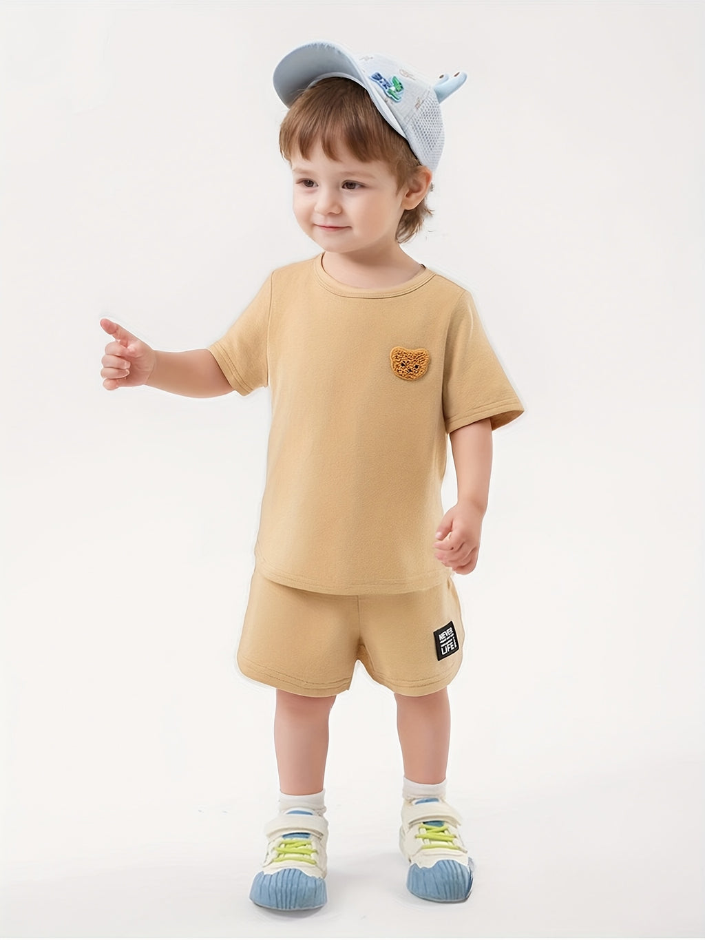 Baby Boy 2Pcss Korean Casual Cartoon Style Round Neck T-Shirt And 2Pcss Shorts 4pcs Set for Outdoor