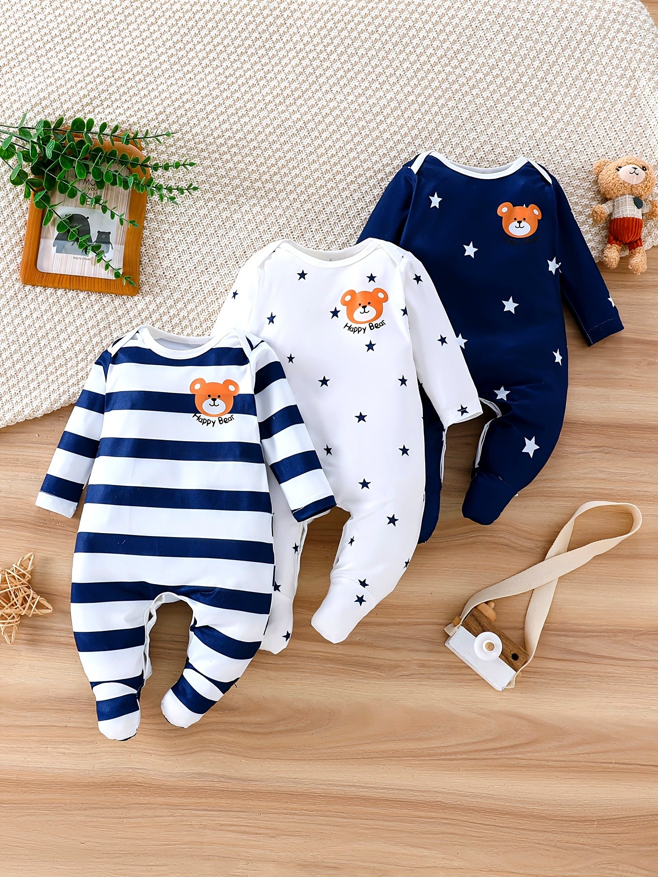 3pcs Set Baby Boys' Bodysuits, Infant Summer Boys' Rompers Outfits Cute Crawling Clothes with Elasticity for Outdoor Activities - Suitable for Infant Gifts And Clothing