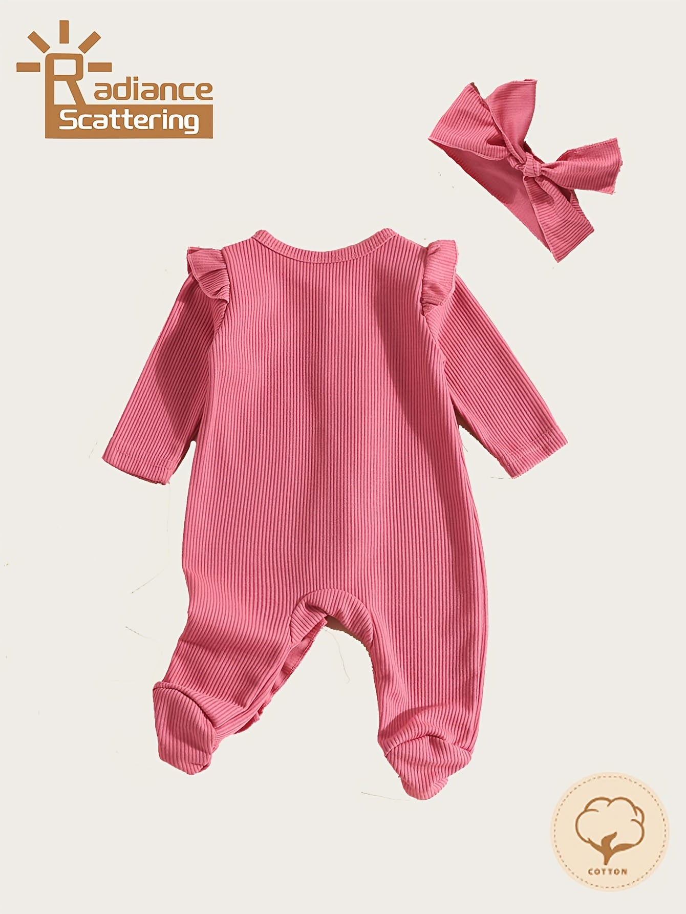 Conjunto de 2 piezas: Body de manga larga con volantes + Diadema para Bebé Niña 0-9 meses