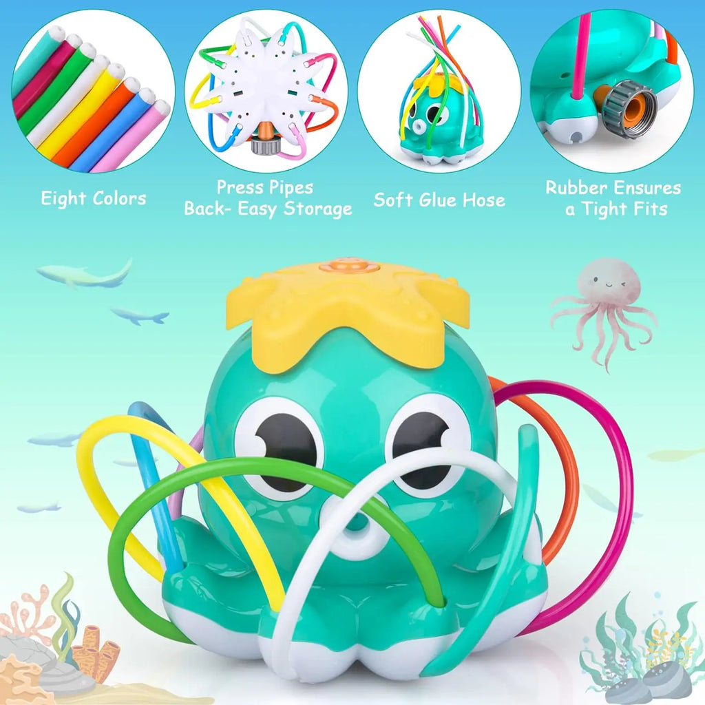 Outdoor Water Spray Sprinkler for Kids and Toddlers Summer Outside Toys Backyard Games with 8 Wiggle Tubes for Boys Girls