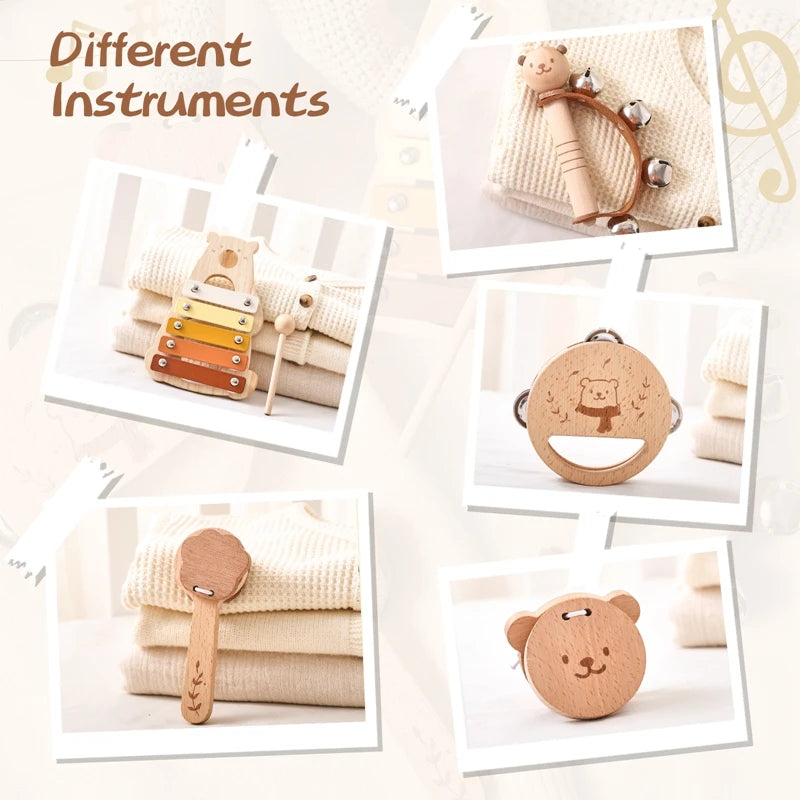 Jucării Montessori Muzicale pentru Bebeluși 0-3 Ani – Instrumente din Lemn, Xilofon Urs