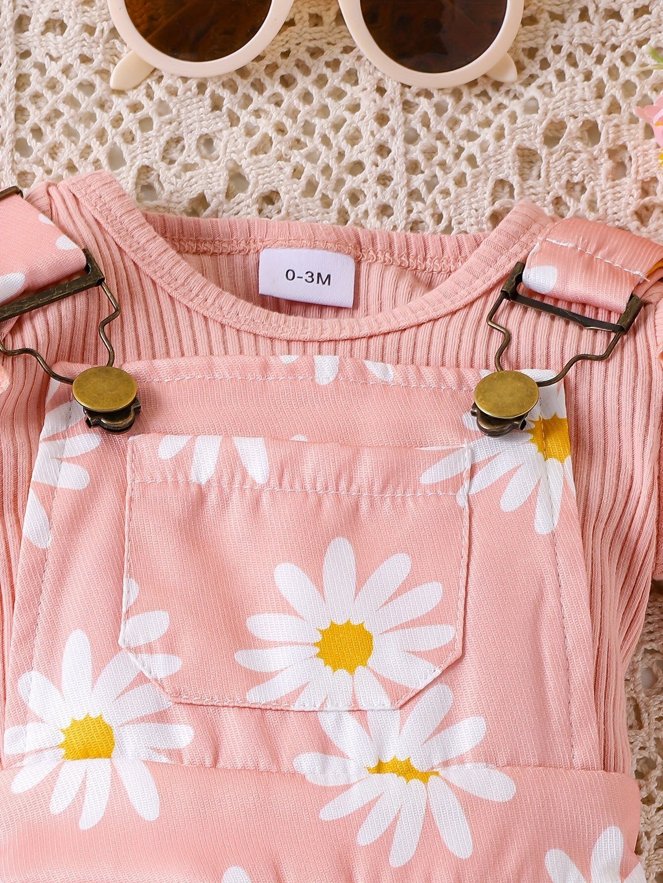 Children'S Baby Clothing 2pcs Set, Solid Short Sleeve Ruffled Top Practical And Convenient Bodysuit, Newborn Baby Jumpsuit with Print And Pocket Overalls, for Outdoor