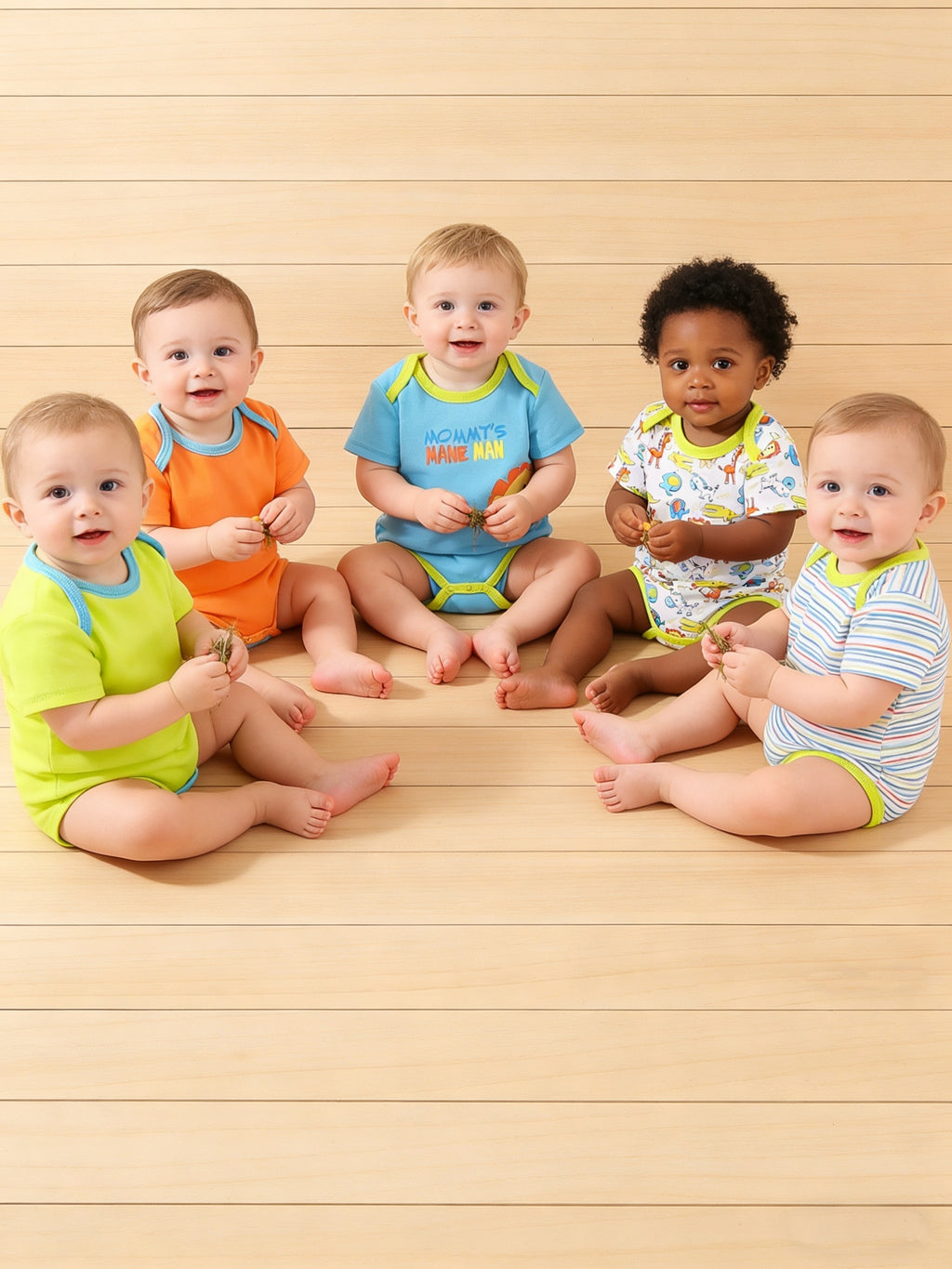 Set 5 Salopete Bebe Unisex cu Imprimeu Animale – 0-12 Luni, Bumbac, Mânecă Scurtă
