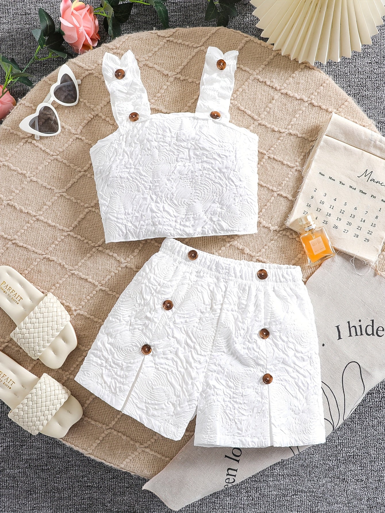 Girls' Trendy Casual Outfit Featuring a Sleeveless Top And Loose Shorts, Comes with an Additional Two-Piece Set, for Outdoor