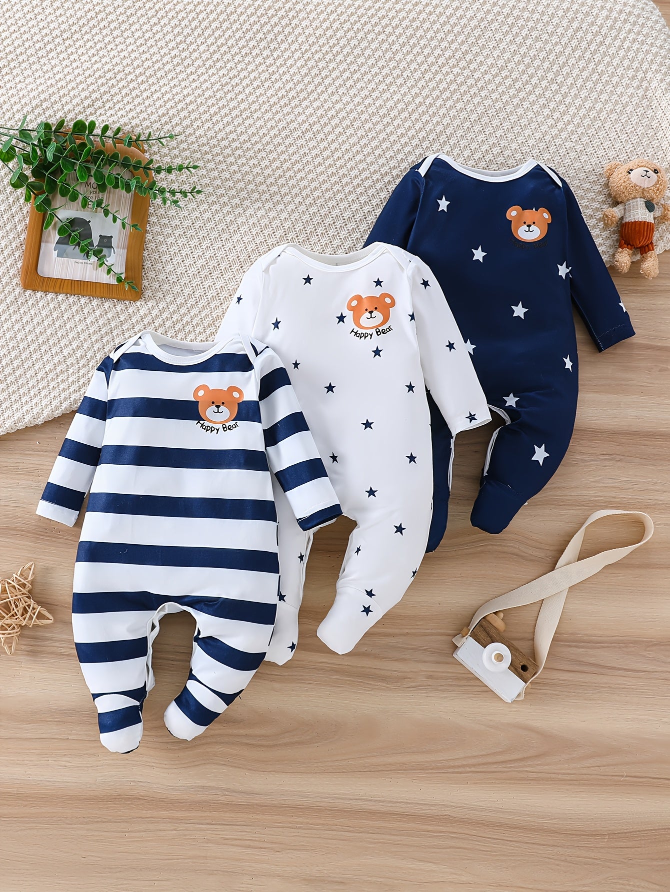 3pcs Set Baby Boys' Bodysuits, Infant Summer Boys' Rompers Outfits Cute Crawling Clothes with Elasticity for Outdoor Activities - Suitable for Infant Gifts And Clothing