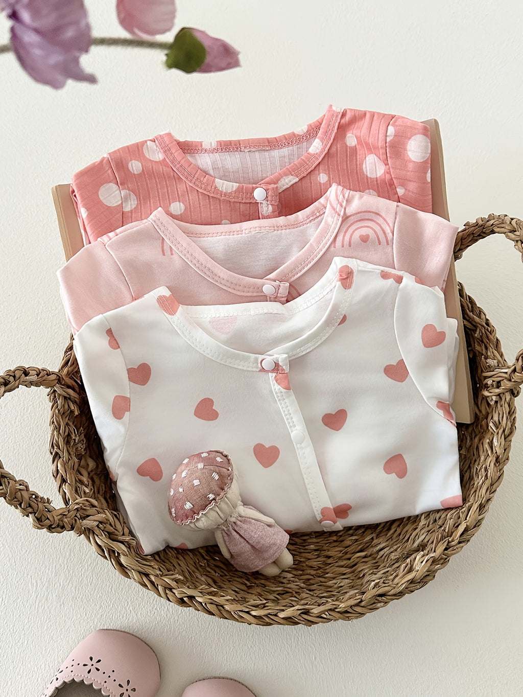 Three-Piece Set of Baby Girl'S Long-Sleeved Footed Romper, with Fresh, Sweet, And Lovely Print Patterns And Comfortable Fabric, Suitable for Baby'S Daily Wear, And a Thoughtful Gift for Baby, for Outdoor