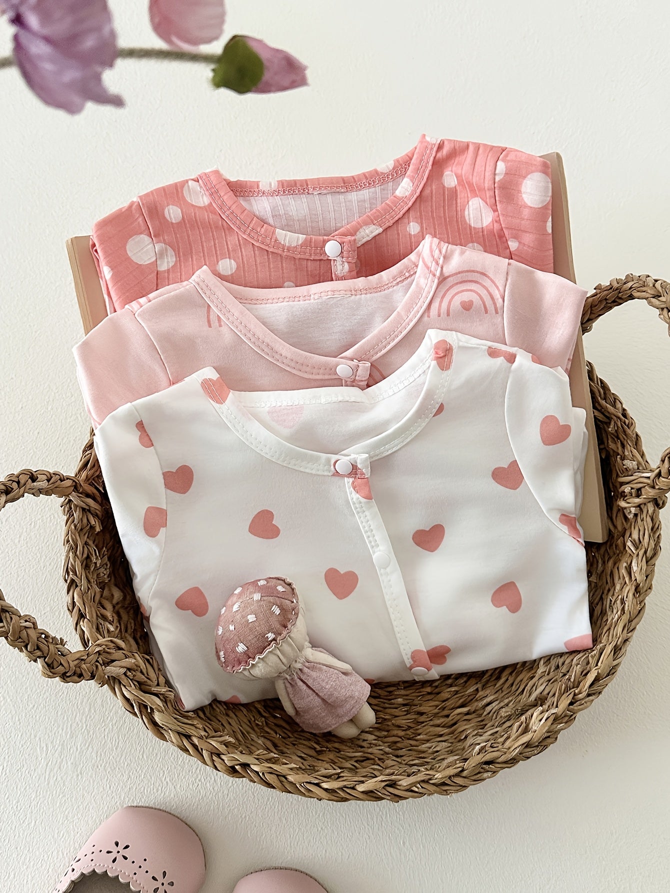 Three-Piece Set of Baby Girl'S Long-Sleeved Footed Romper, with Fresh, Sweet, And Lovely Print Patterns And Comfortable Fabric, Suitable for Baby'S Daily Wear, And a Thoughtful Gift for Baby, for Outdoor