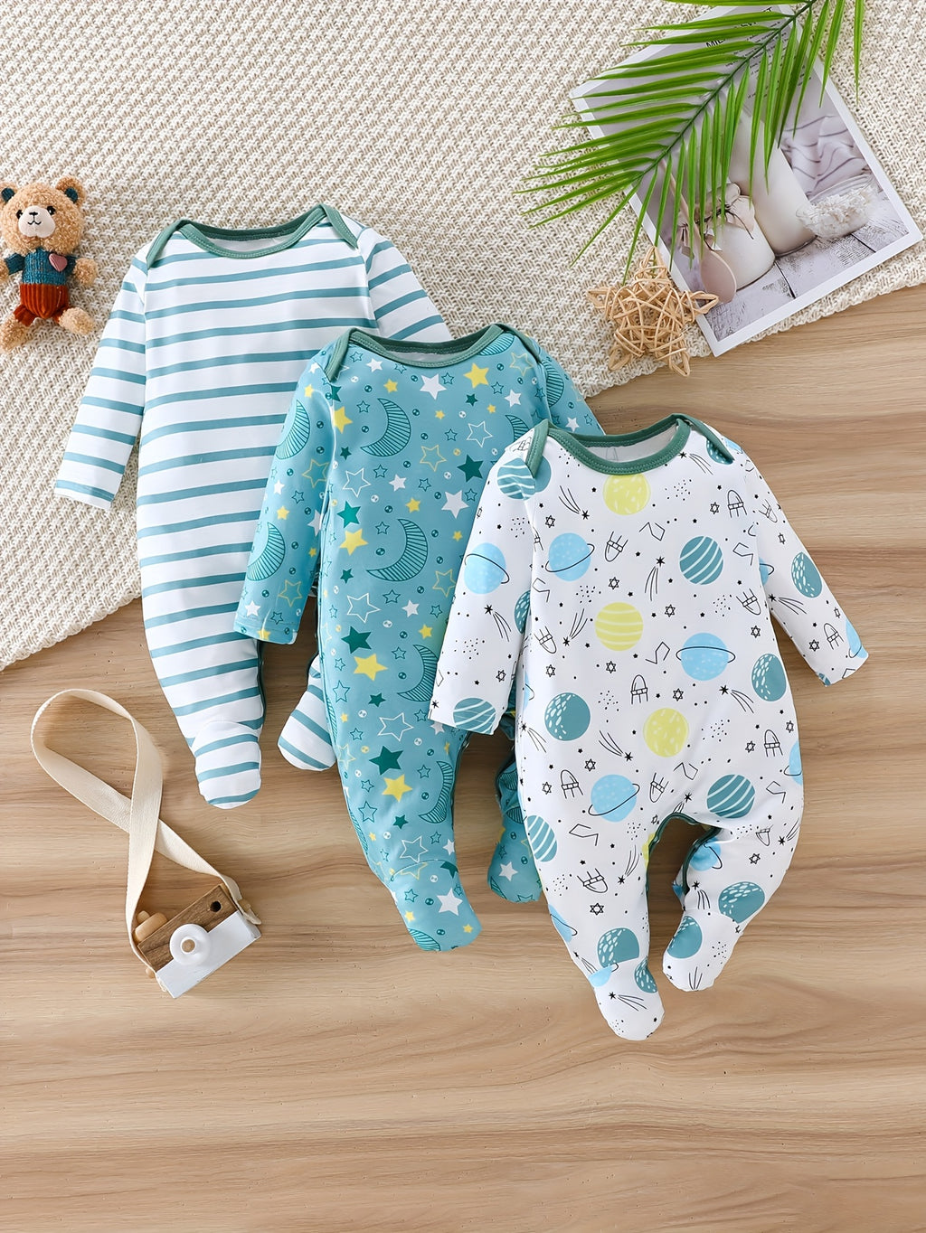 3pcs Set Baby Boys' Bodysuits, Infant Summer Boys' Rompers Outfits Cute Crawling Clothes with Elasticity for Outdoor Activities - Suitable for Infant Gifts And Clothing