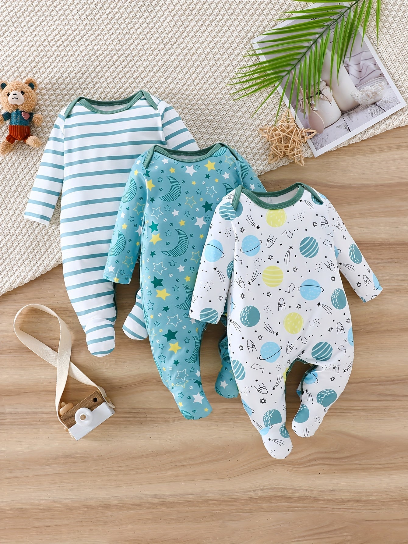 3pcs Set Baby Boys' Bodysuits, Infant Summer Boys' Rompers Outfits Cute Crawling Clothes with Elasticity for Outdoor Activities - Suitable for Infant Gifts And Clothing
