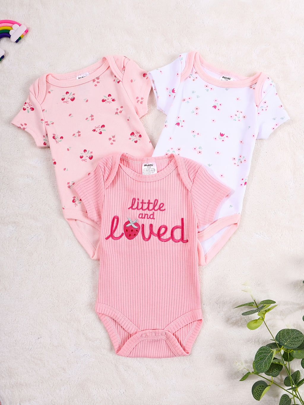 3-Pc Summer Baby Girl Pink Bodysuit Newborn Baby Skin-Friendly Breathable Romper, Refreshing And Beautiful Baby Triangle Climbing Suit, for Outdoor