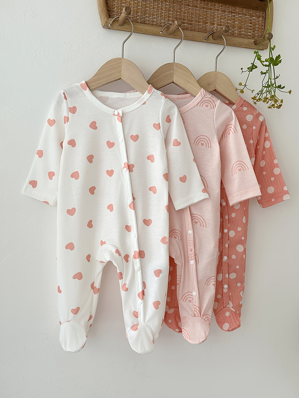 Three-Piece Set of Baby Girl'S Long-Sleeved Footed Romper, with Fresh, Sweet, And Lovely Print Patterns And Comfortable Fabric, Suitable for Baby'S Daily Wear, And a Thoughtful Gift for Baby, for Outdoor