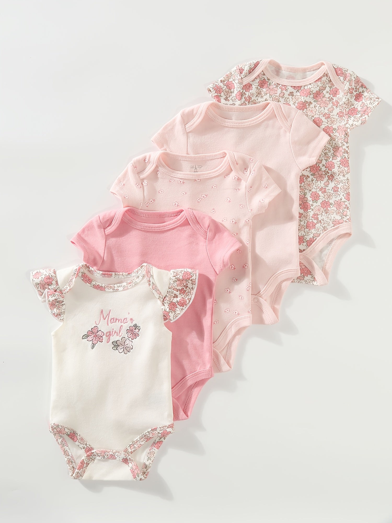 5pcs Set Newborn Butterfly Embroidered Romper with Lace Trim Short Sleeve Bodysuit, Baby Clothing Suitable for 0-9 Months Girls for Outdoor Activities, Perfect for Outdoor