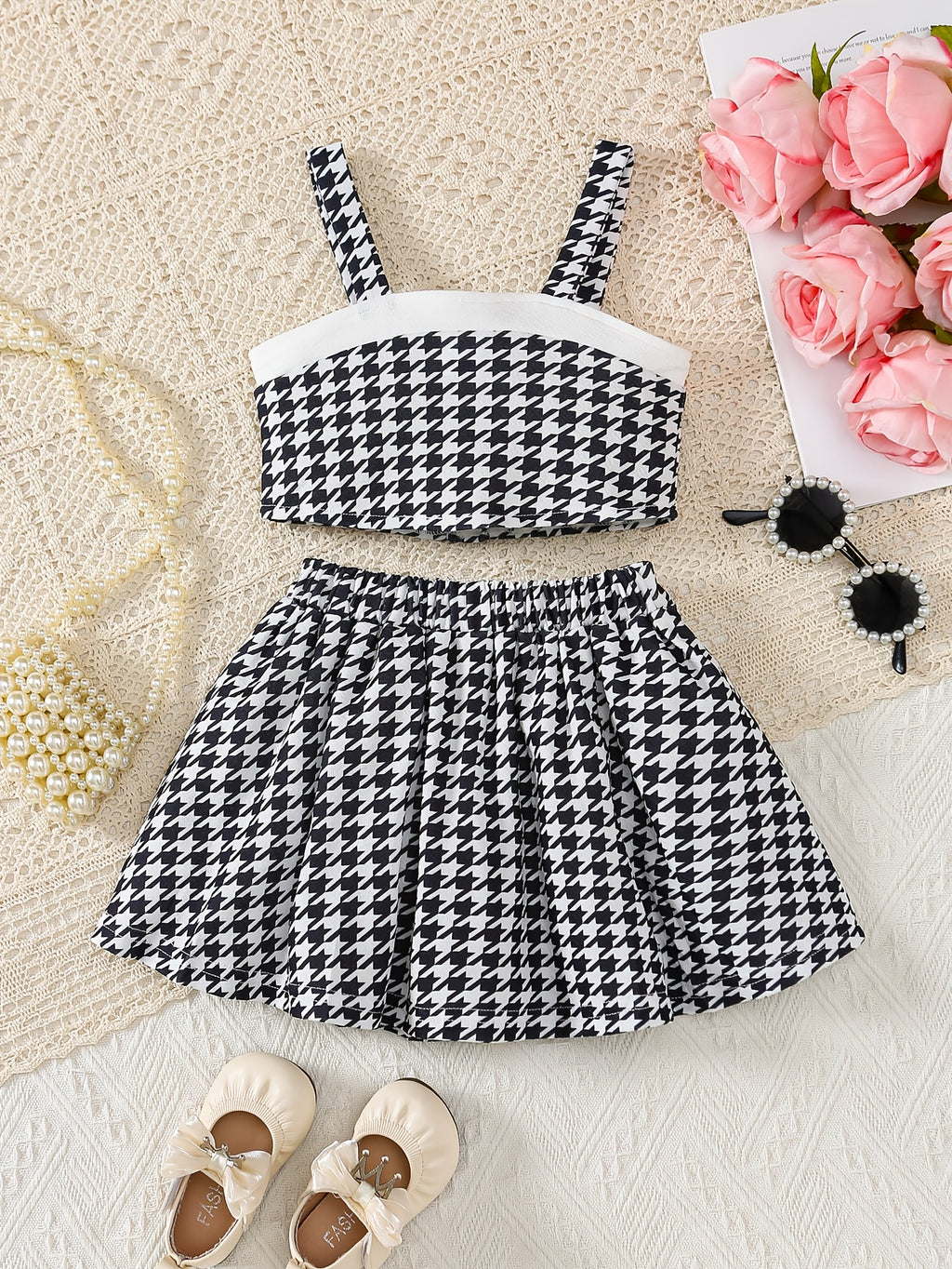 2pcs Set: Knitted Plaid Contrast-color Cardigan and Knitted Mini Skirt Set. for Daily Wear, Young Girls' Winter Outfits