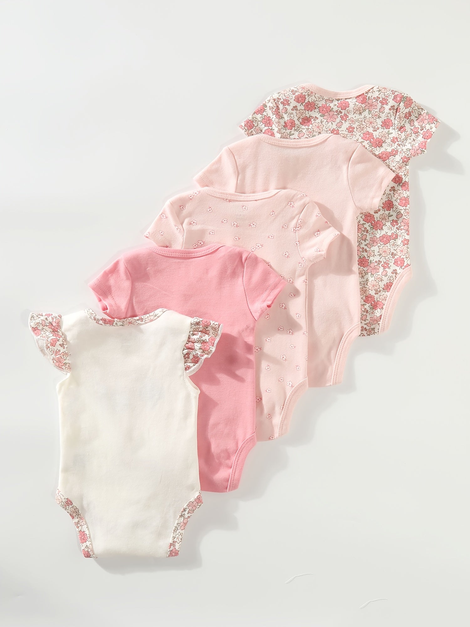 5pcs Set Newborn Butterfly Embroidered Romper with Lace Trim Short Sleeve Bodysuit, Baby Clothing Suitable for 0-9 Months Girls for Outdoor Activities, Perfect for Outdoor