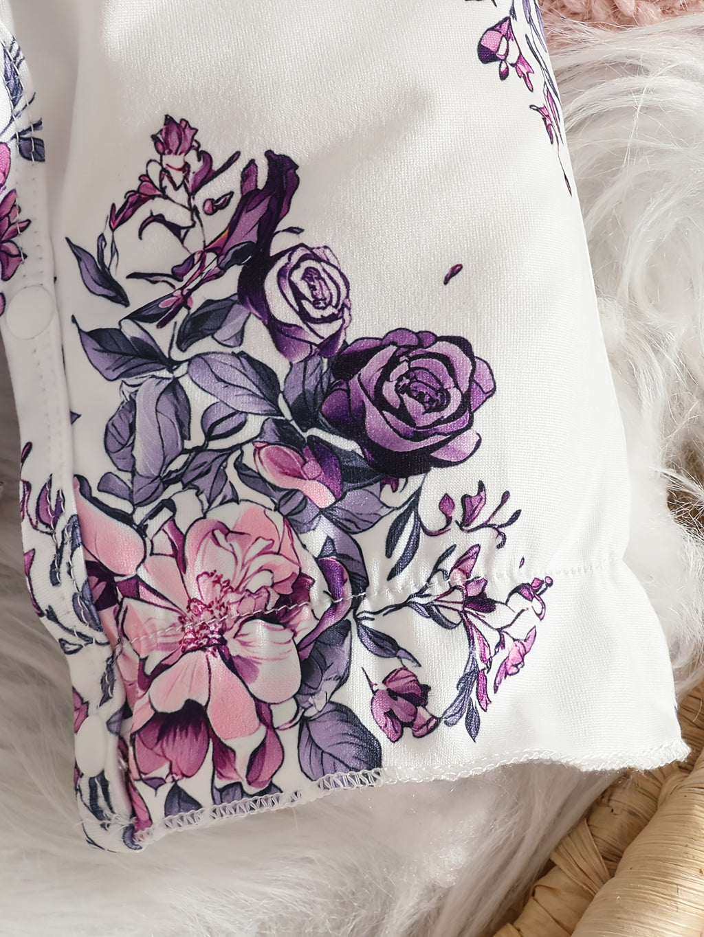 Short-Sleeve Floral Print Jumpsuit + Headscarf Two-Piece Set, for Outdoor