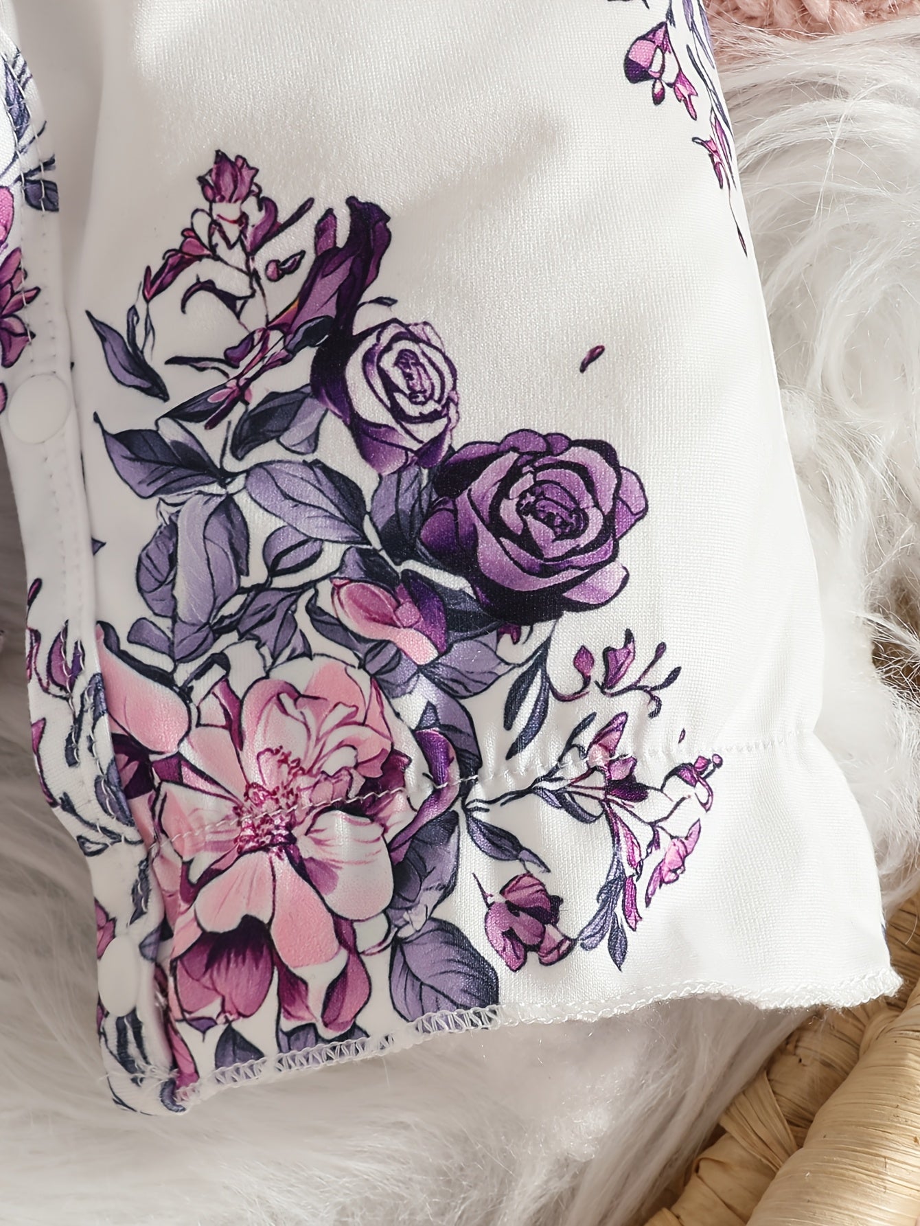 Short-Sleeve Floral Print Jumpsuit + Headscarf Two-Piece Set, for Outdoor