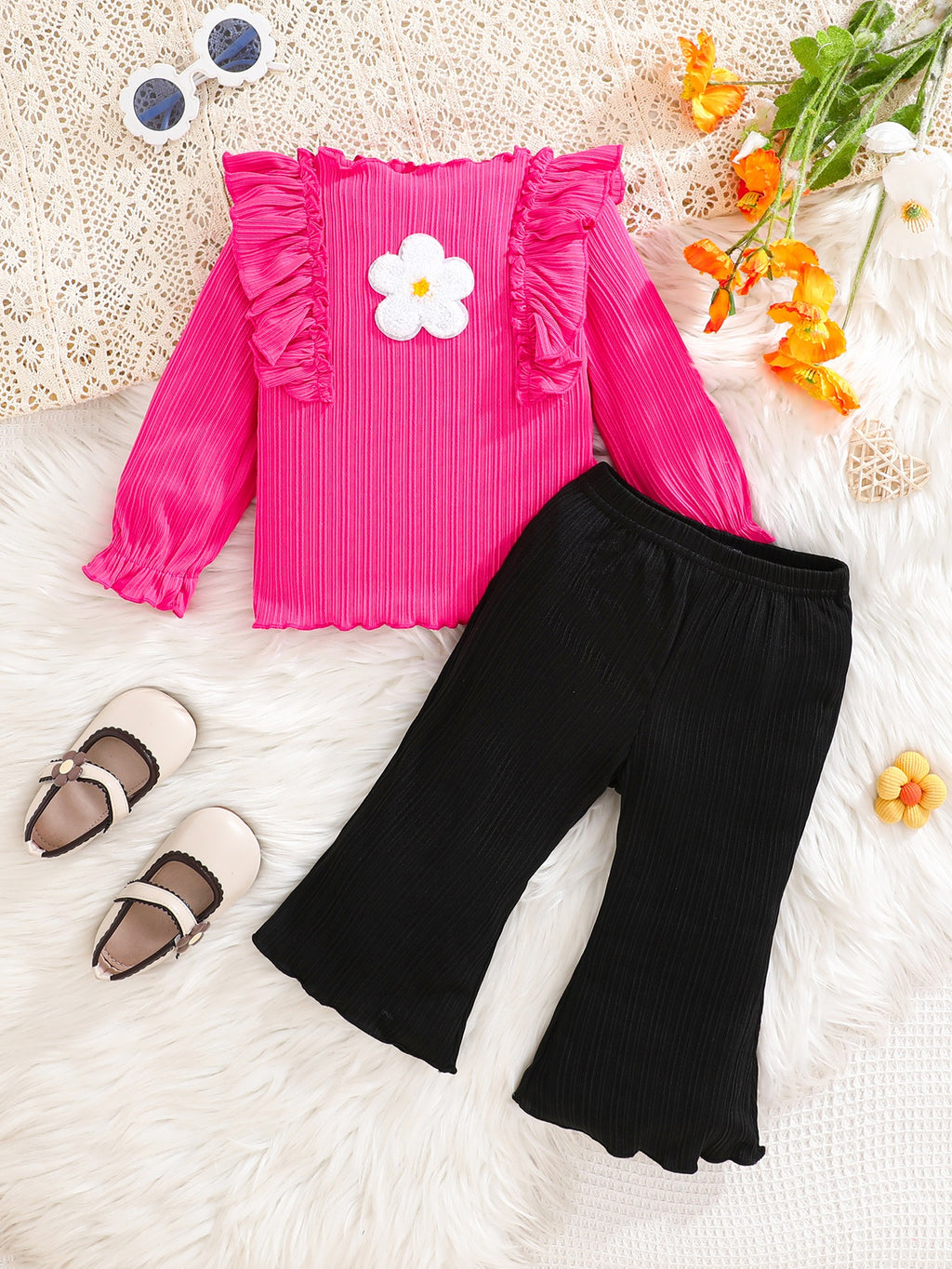 Baby Toddler Girl Clothes Long Sleeve Shirt Tops Bell Bottom Pants 2pcs Kid Little Girl Fall Winter Outfit, Perfect for Outdoor