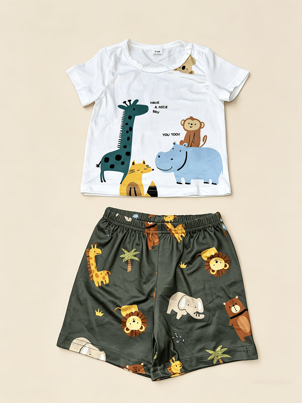 Summer Baby Cute Giraffe Animal Print Short Sleeve T-Shirt And Casual Shorts Set, for Outdoor