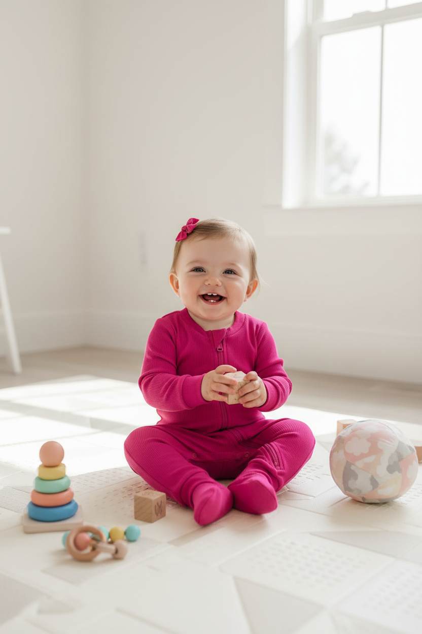 Salopetă roz în playroom